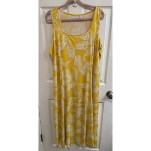 Susan Graver XL Yellow White Floral Maxi Dress Square Neck Sleeveless Stretch